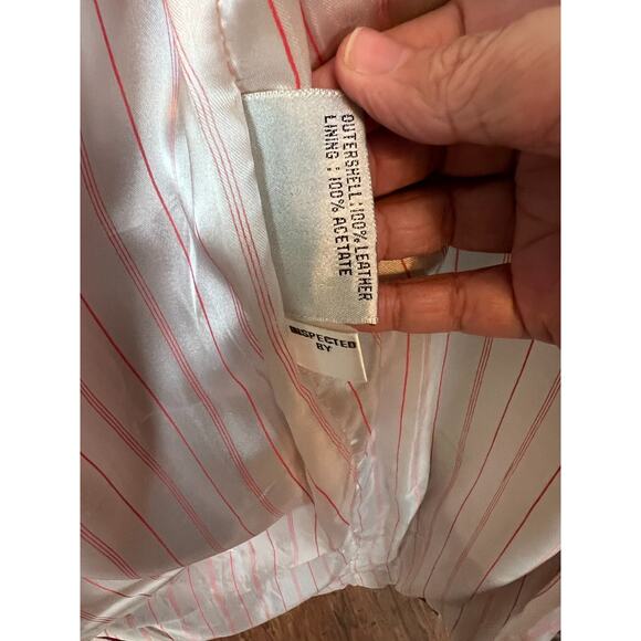 G-III Medium Red Leather Oversized 80s Shoulder Pad Button Closure Long Jacket - Picture 4 of 11